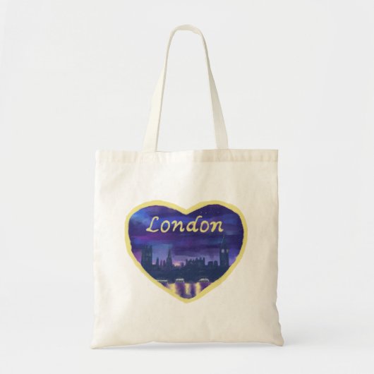 Tote Bag Love London River Thames Angleterre Purple Sunset  (Devant)
