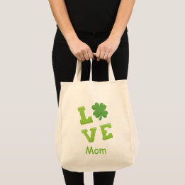 Tote Bag Love Mom Green Block Lettres St patrick Holiday