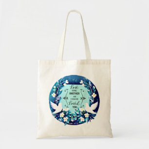 Tote Bag Love One Another Blue and White Doves