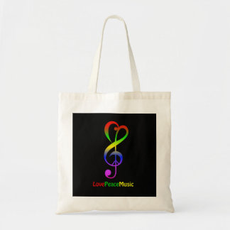 Tote Bag Love peace music hippie treble clef
