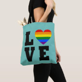 Tote Bag Love Rainbow Heart Bag, tendance bleu Décontracté  (De près)
