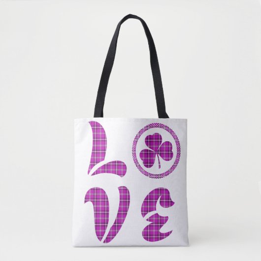 Tote Bag Love Shamrock Plaid Pink Black Classic (Devant)