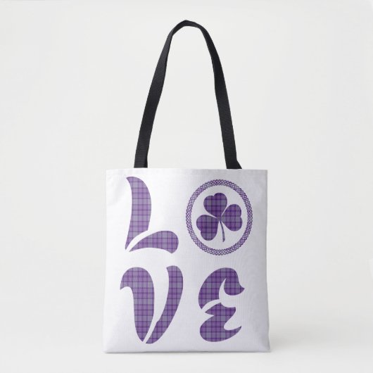Tote Bag Love Shamrock Plaid Purple Gray Tartan Pattern (Devant)