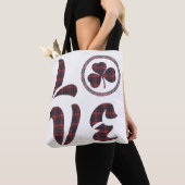 Tote Bag Love Shamrock Plaid Red Blue Tartan Pattern (De près)