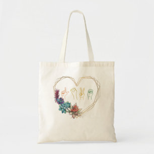 Tote Bag Love Sign Language Floral Heart ASL Valentine's Da