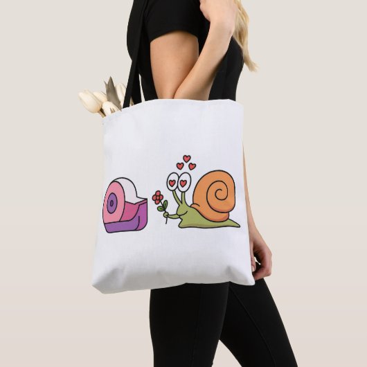 Tote Bag Love Snail & Tape – Cute Funny Sticker (De près)