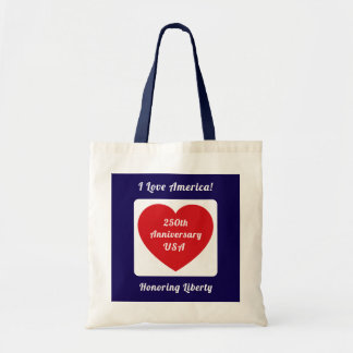 Tote Bag Love the USA Patriotic Red White Blue Heart 250th