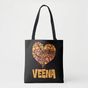 Tote Bag Love Veena Orange Mandala Heart Musique indienne