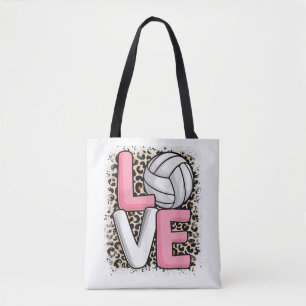 Tote Bag Love Volleyball Empreinte de léopard Filles Volley