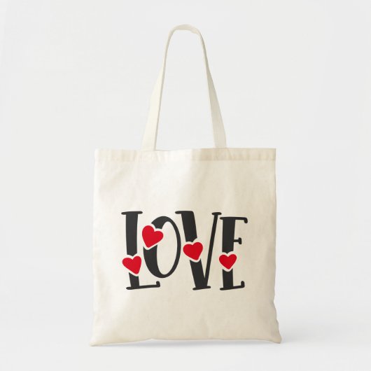 Tote Bag Love Word Art Hearts Red Black Valentine's (Devant)