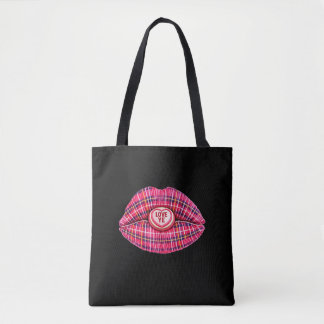 Tote Bag Love Ye Scottish Tartan Kiss Lips Scotland pink