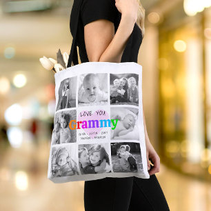 Tote Bag Love You Grammy Colorful Modern 8 Photo Collage