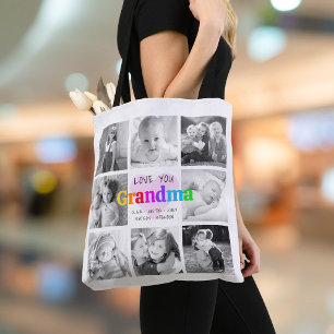 Tote Bag Love You Grandma Colorful Modern 8 Photo Collage