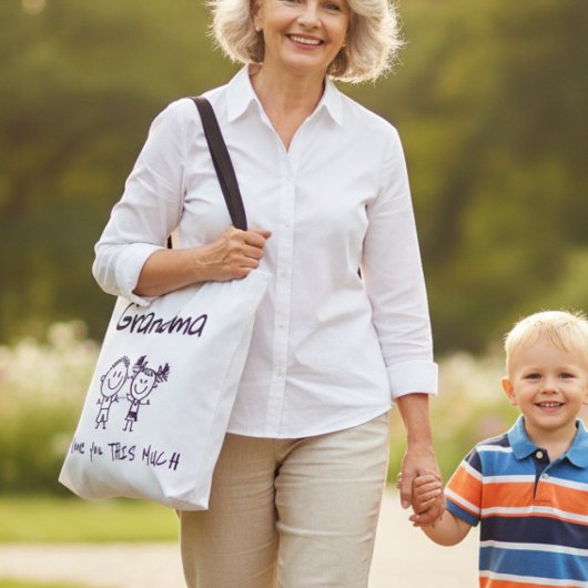 Tote Bag Love You Grandma Kids Art Personalized Gift