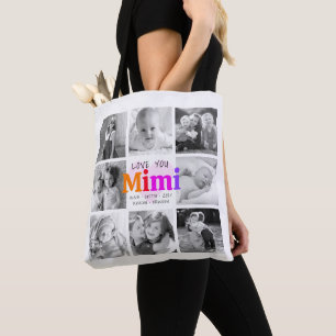 Tote Bag Love You Mimi Colorful Bold Modern 8 Photo Collage