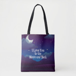 Tote Bag Love You to the Moon and Back, Blue Indigo