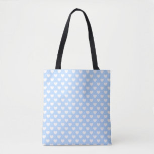 Tote Bag Lovely Light Blue And White Hearts Pattern