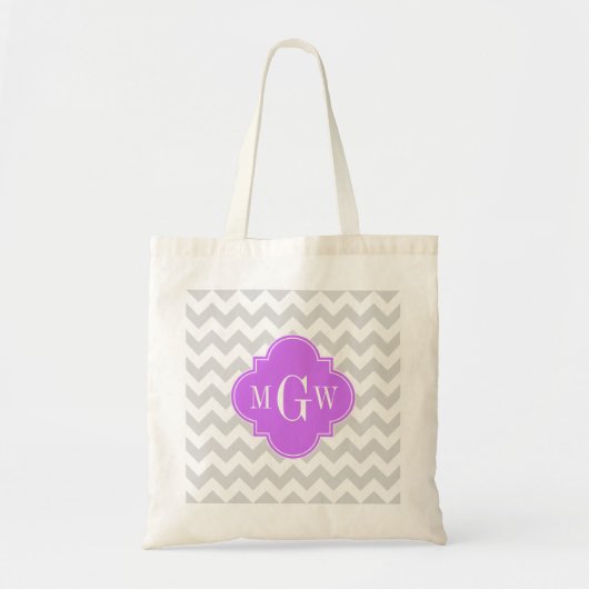 Tote Bag Lt Grey What Chevron Lilac Quatrefoil 3 Monogramme (Devant)