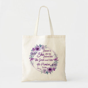 Tote Bag Luc 1:45 Béni est Elle Florale violette