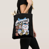 Tote Bag Lucky Cat Art – Maneki Neko with Gold Coin (De près)