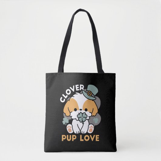 Tote Bag Lucky Pup with Clover - St. Patrick's Day Cadeau (Devant)