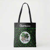 Tote Bag Lucky St Patrick Shamrock Green Black Cat Print   (Devant)