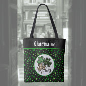 Tote Bag Lucky St Patrick Shamrock Green Black Cat Print  