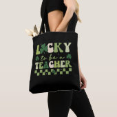 Tote Bag Lucky To Be Teacher Super Retro St Patrick's Day (De près)