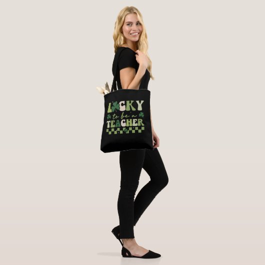 Tote Bag Lucky To Be Teacher Super Retro St Patrick's Day (Sur le modèle)