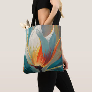 Tote Bag Lueur florale abstraite en turquoise et orange