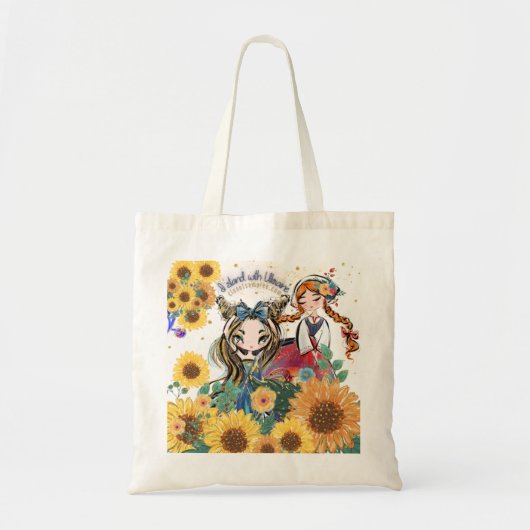 Tote Bag L'Ukraine soutient les filles aux tournesols (Devant)