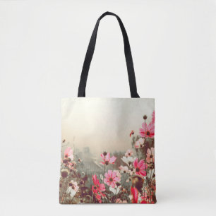Tote Bag Lumière du matin, cosmos rose fleurissant.