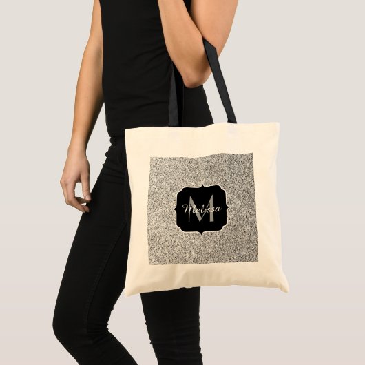 Tote Bag Lumière grise argentée paillettes scintillent Mono (Devant (produit))