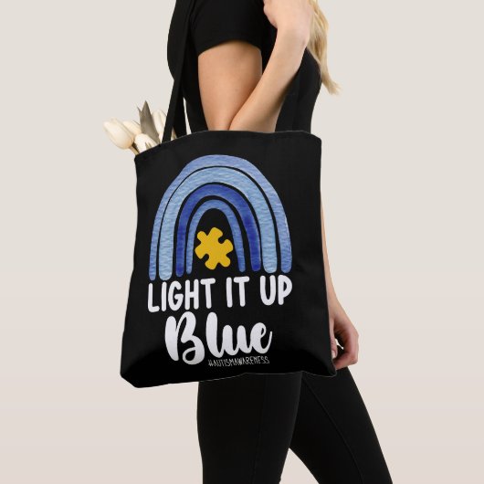 Tote Bag Lumière It Up Blue Rainbow Sensibilisation sur l'a (De près)