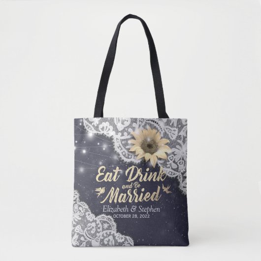 Tote Bag Lumières de mariage de bienvenue en dentelle tourn (Devant)