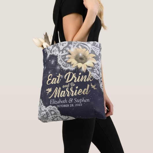 Tote Bag Lumières de mariage de bienvenue en dentelle tourn (De près)