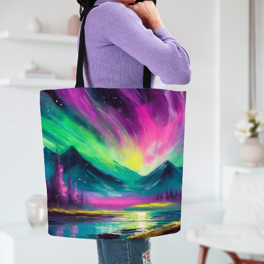 Tote Bag Lumières du Nord Vibrant paysage nocturne Abstrait