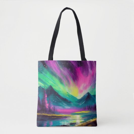 Tote Bag Lumières du Nord Vibrant paysage nocturne Abstrait (Devant)