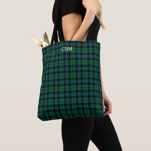 Tote Bag Lumineuse Vert Plaid MacKay Tartan Optionnel Monog (De près)