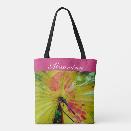 Tote Bag Lumineux Arc-en-ciel Dragonfly pavé rose avec nom (Dos)