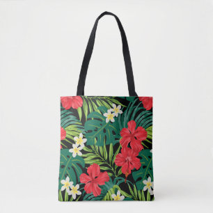 Tote Bag Luna Hibiscus Garden Hawaiian - Black Beach Bag