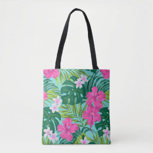 Tote Bag Luna Hibiscus Garden Hawaiian - Turq Beach Bag