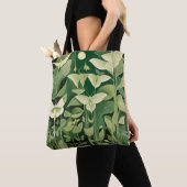 Tote Bag Luna Moth et fleurs - Vert et Crème (De près)