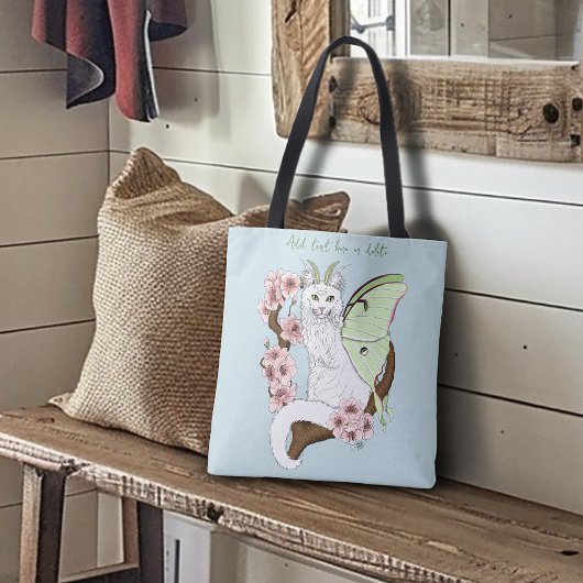 Tote Bag Luna Moth Moth Blanc Chat Vert