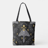 Tote Bag Luna moth, phases de lune et lierre damassé patron (Dos)