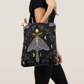 Tote Bag Luna moth, phases de lune et lierre damassé patron (De près)