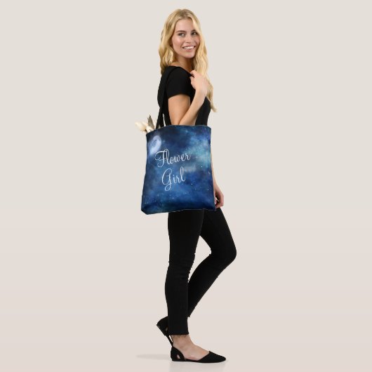 Tote Bag Lunar Sky Pleine lune Celestial Galaxy Flower Girl (Sur le modèle)