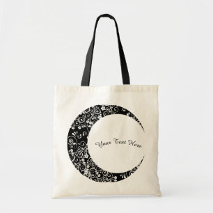 Tote Bag Lune à croissant floral blanc personnalisé