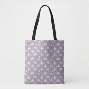 Tote Bag Lune Céleste Étoiles Nuages Aquarelle Pastels
