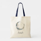 Tote Bag Lune de croissant bleu avec fleurs blanches (Dos)